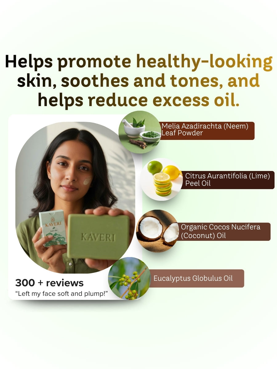 KAVERI Natural Handmade Soap Combo – Neem, Turmeric & Rose Vanilla (3 x 110g)