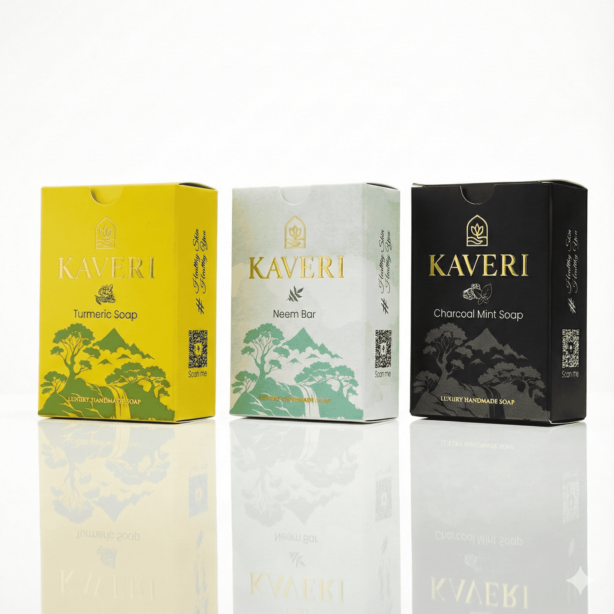 KAVERI Handmade Soap Combo – Turmeric, Neem & Charcoal Mint (3 x 110g)