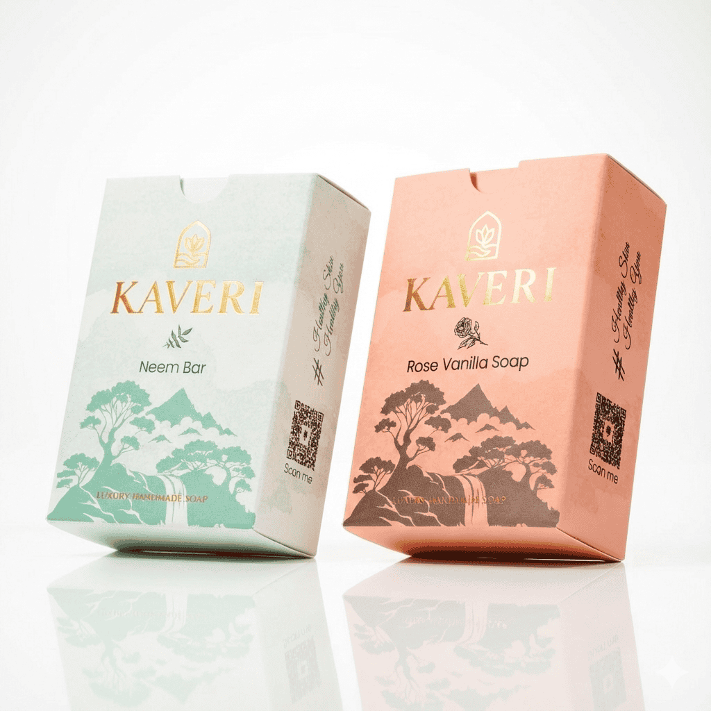 KAVERI Natural Handmade Soap Combo – Neem & Rose Vanilla (2 × 110g)