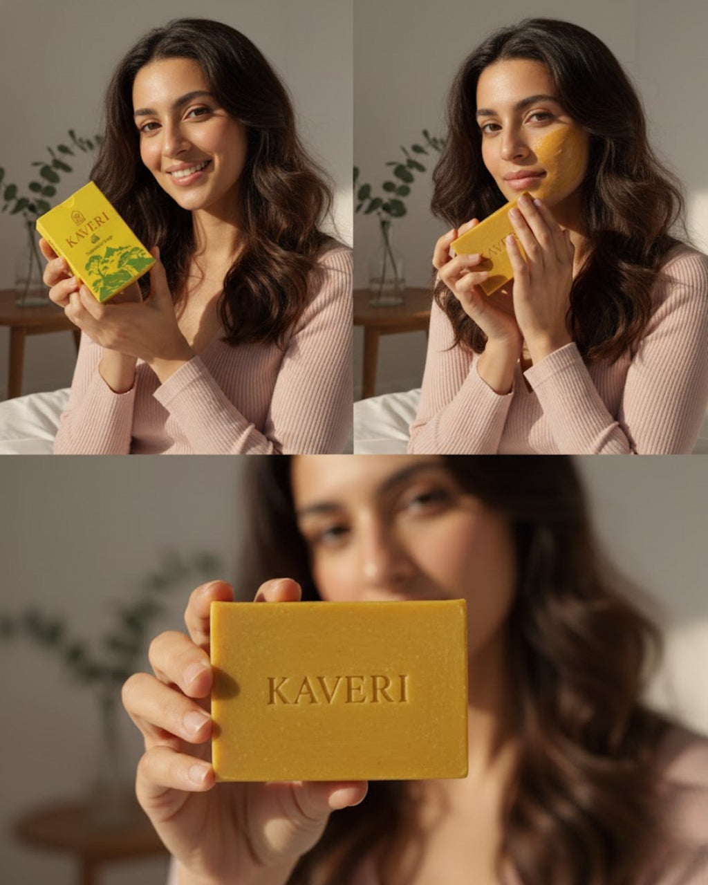 KAVERI Natural Handmade Soap Combo – Neem, Turmeric & Rose Vanilla (3 x 110g)
