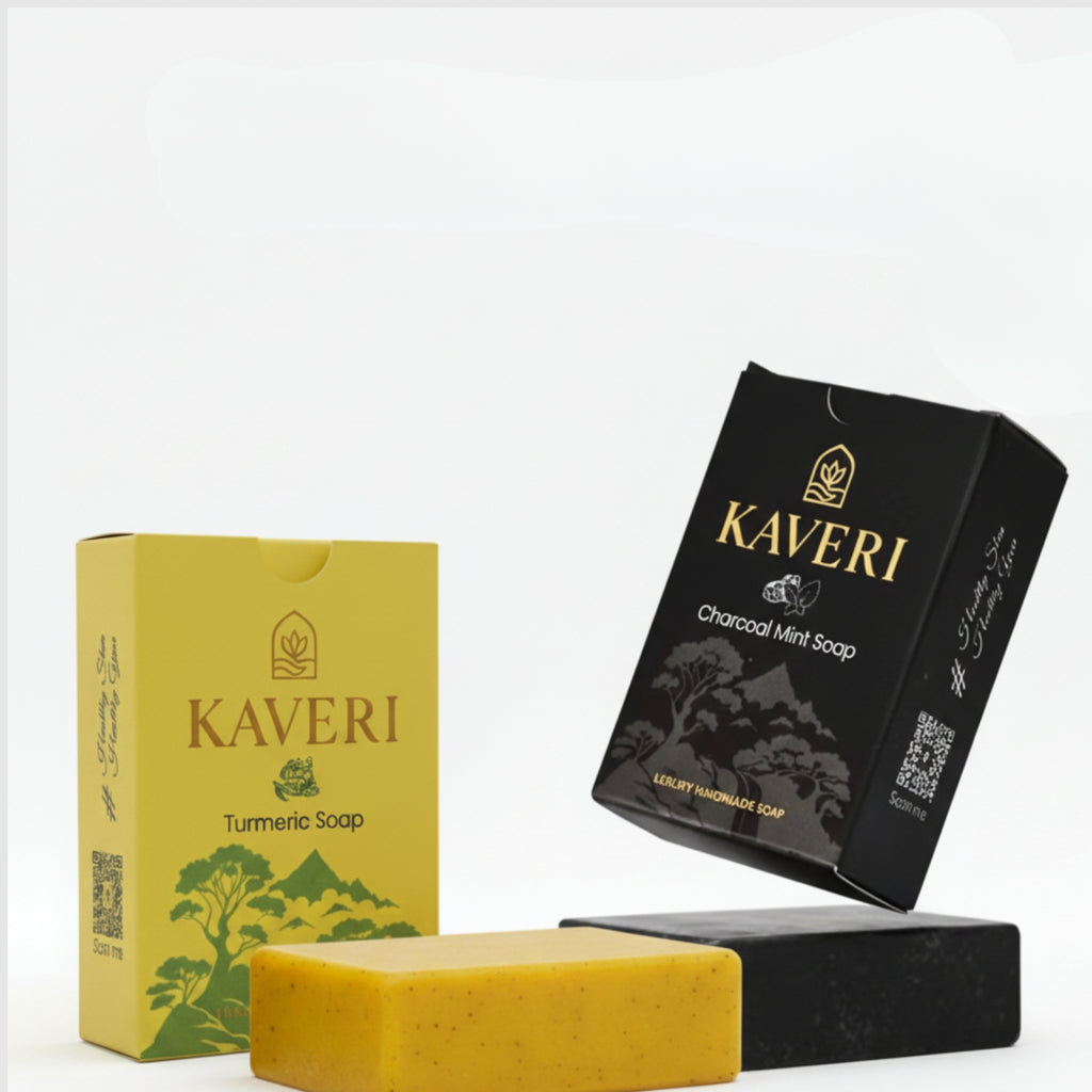 Kaveri KAVERI Handmade Soap Combo – Turmeric & Charcoal Mint (2 × 100g)