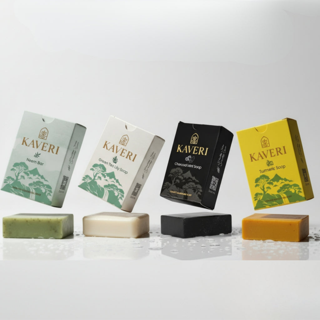 KAVERI Handmade Soap Combo – Neem, Green Tea Lily, Charcoal Mint & Turmeric